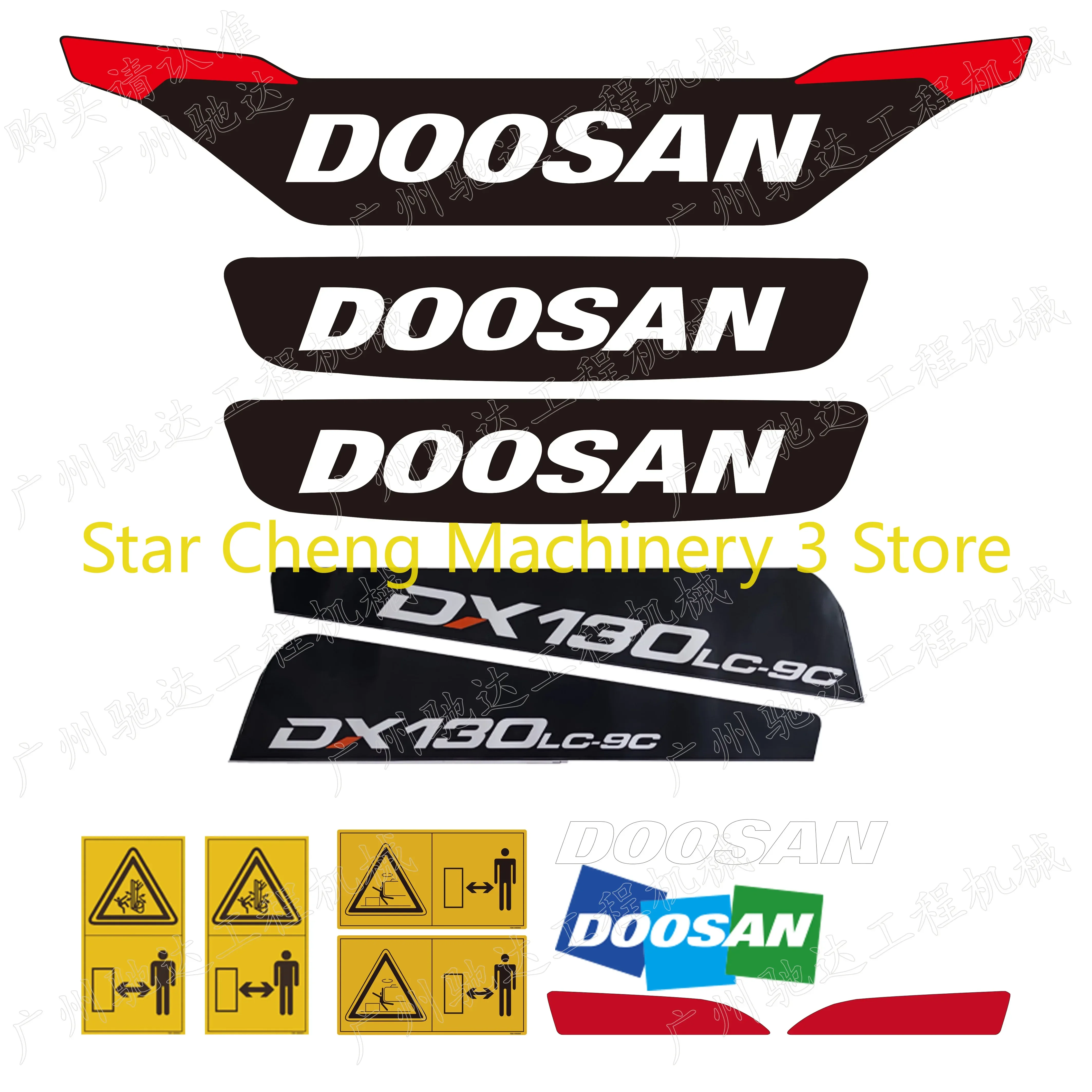 For Doosan Dx150 220 225 230 260 300 380 420 520-9c Car Logo Side Door Stickers