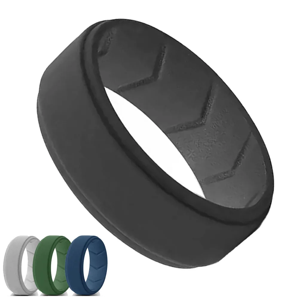 1pc Comfortable Silicone Men\'s Wedding Band with Breathability Grooves Single Ring Running Casual Wear Gift for Husband