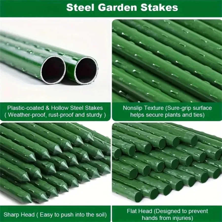 8Pcs Garden Stakes Coated Steel Plant Pole For Fixing Trees And Plants, Tomato Sticks Supports For Potted, Yard Plant Support