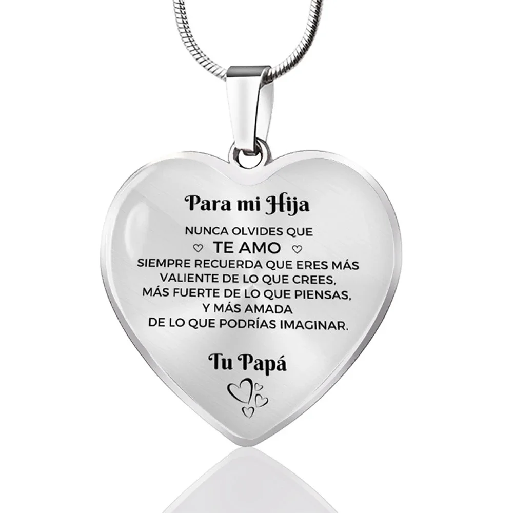 Spanish To Para Mi Hija and Para Mi Hijo Heart Pendant Necklace for Women Birthday Gift Graduation Gifts Jewelry Wholesale