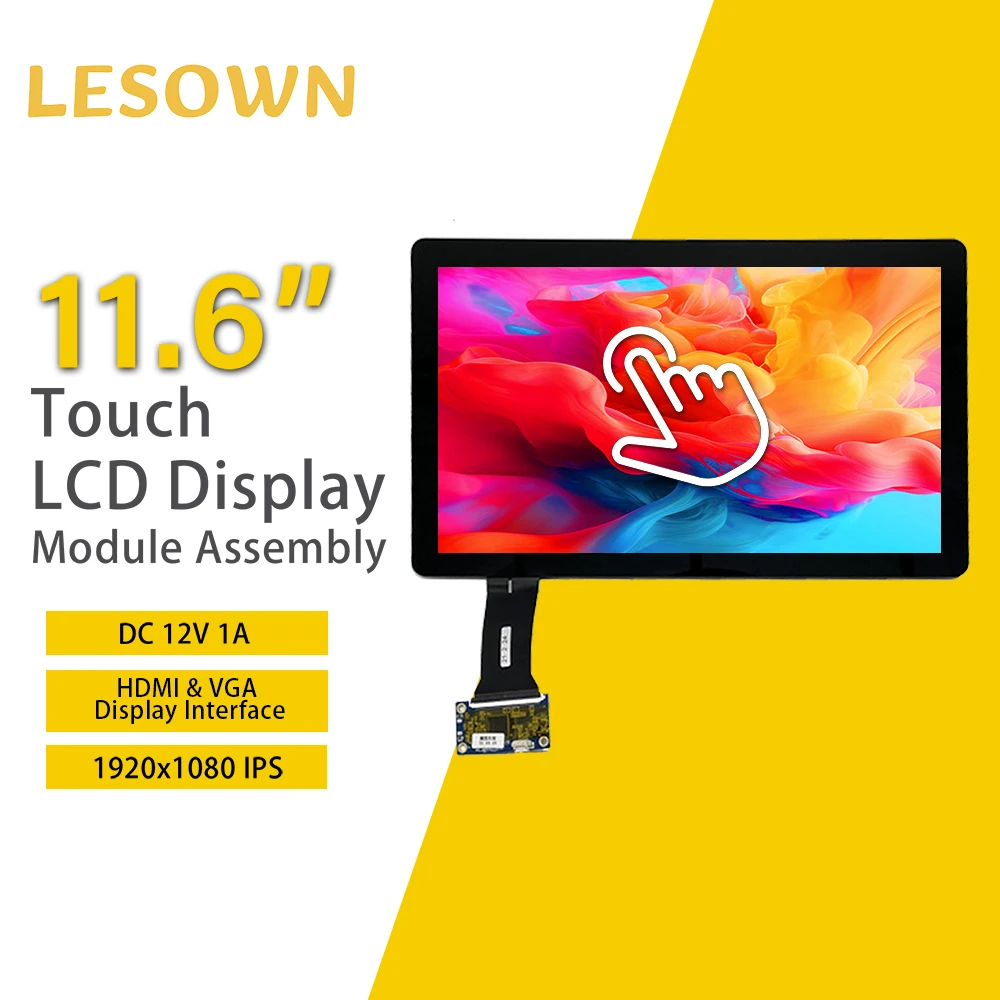 LESOWN Small Display 11.6 inch Capacitive Touch HDMI VGA Full Viewing 1000:1 IPS 1920x1080 LCD Module with eDP 30PIN Interface