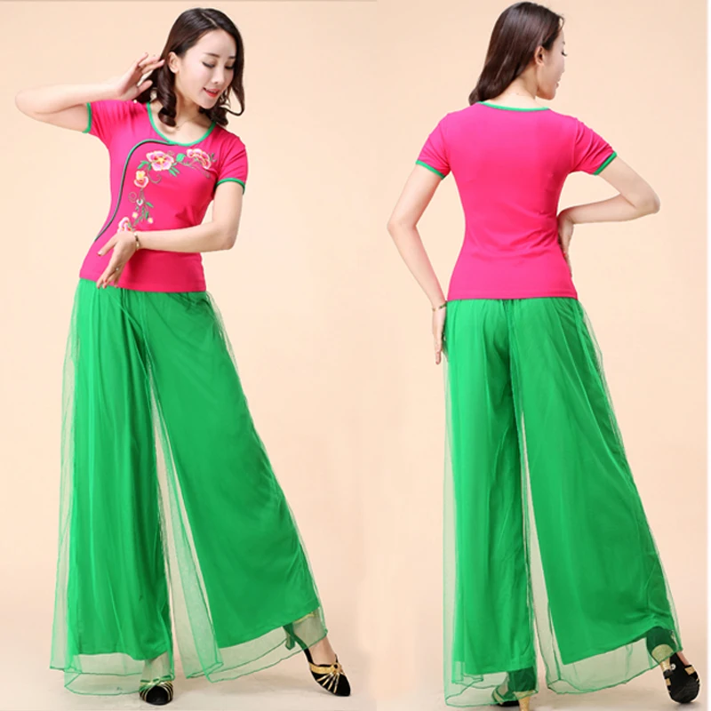 Classical Dance Trousers Women WideLeg Mesh Pants Long Chinese Folk Practice Clothing High Waist Elegant Adult Stage Performance