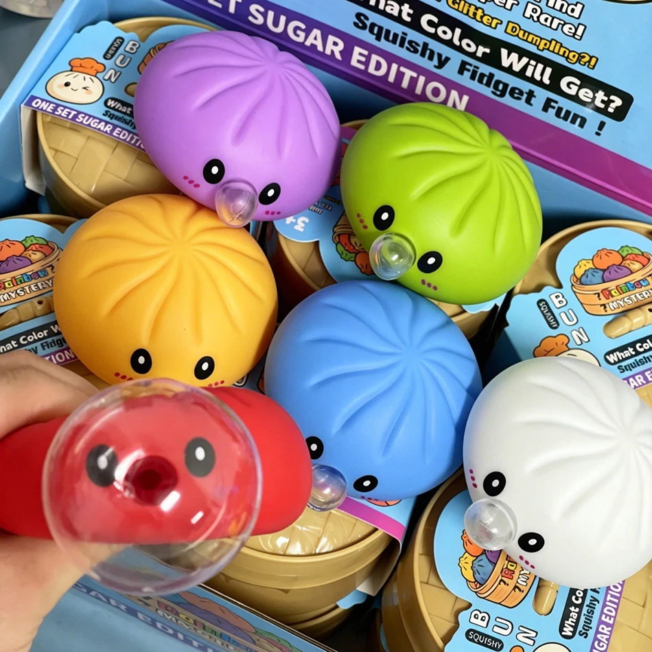 Colorful Bubble Spitting Steamed Bun Squishy Toy, Soft Silicone Stress Relief Squeeze Toy, Novelty Fidget Toy