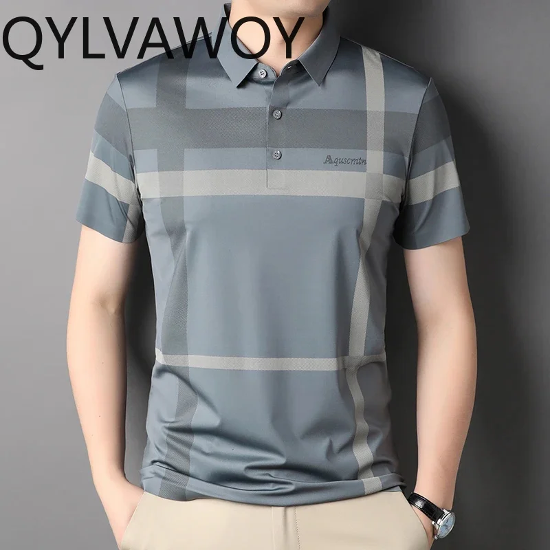 QYLVAWOY T-Shirts for Men Striped Mens Shirts Summer Clothes Fashion Short Sleeve op High-end Shirt 2025 Camisa Masculina