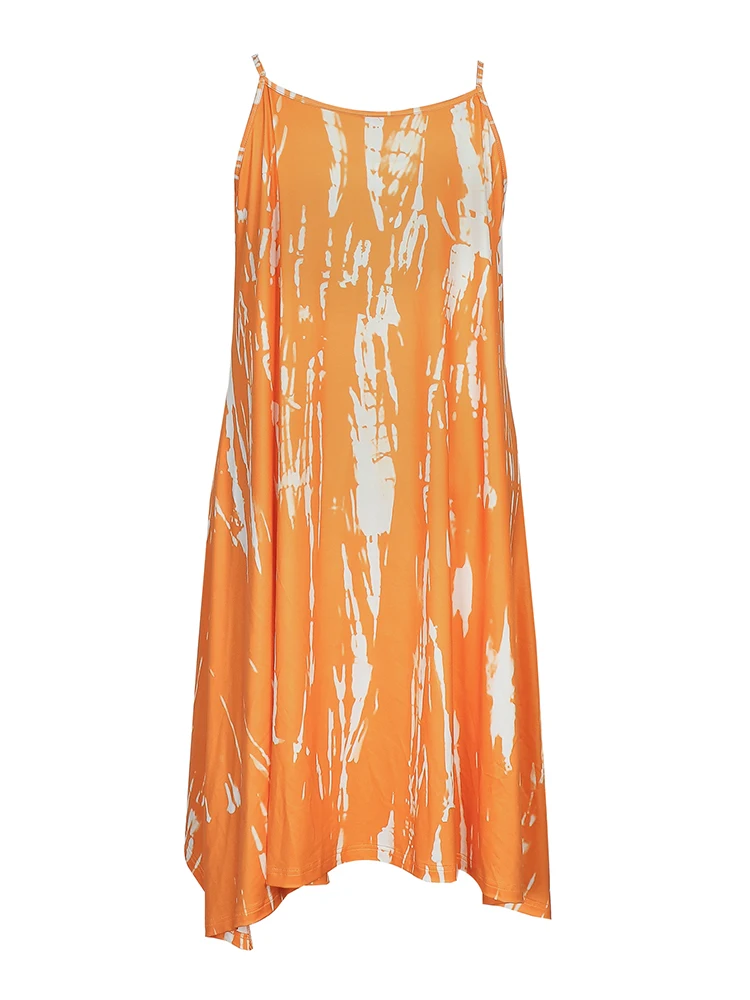 Plus Size Modna damska sukienka z nadrukiem Bez rękawów Dekolt w kształcie litery V Nieregularny dół Sukienka Tie-Dye Najlepszy wybór na lato