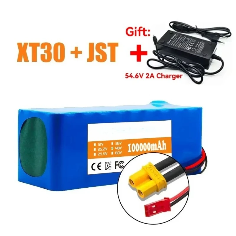 13S2P 48V 10Ah Lithium Battery with XT30+JST Plug BMS + 54.6V 2A Charger for Electric Motorcycles Scooters Mobility Scooters