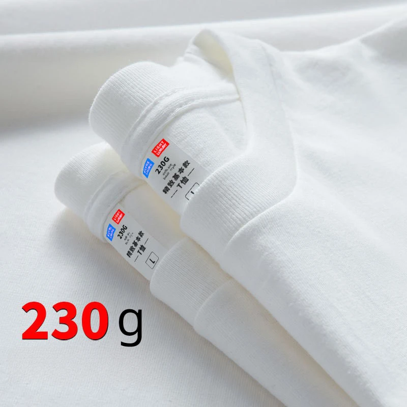 Summer Men's Short-sleeved Heavy Cotton T-shirt Men's Solid Color Base Shirt Loose Fashion Brand T-shirt White Clothes