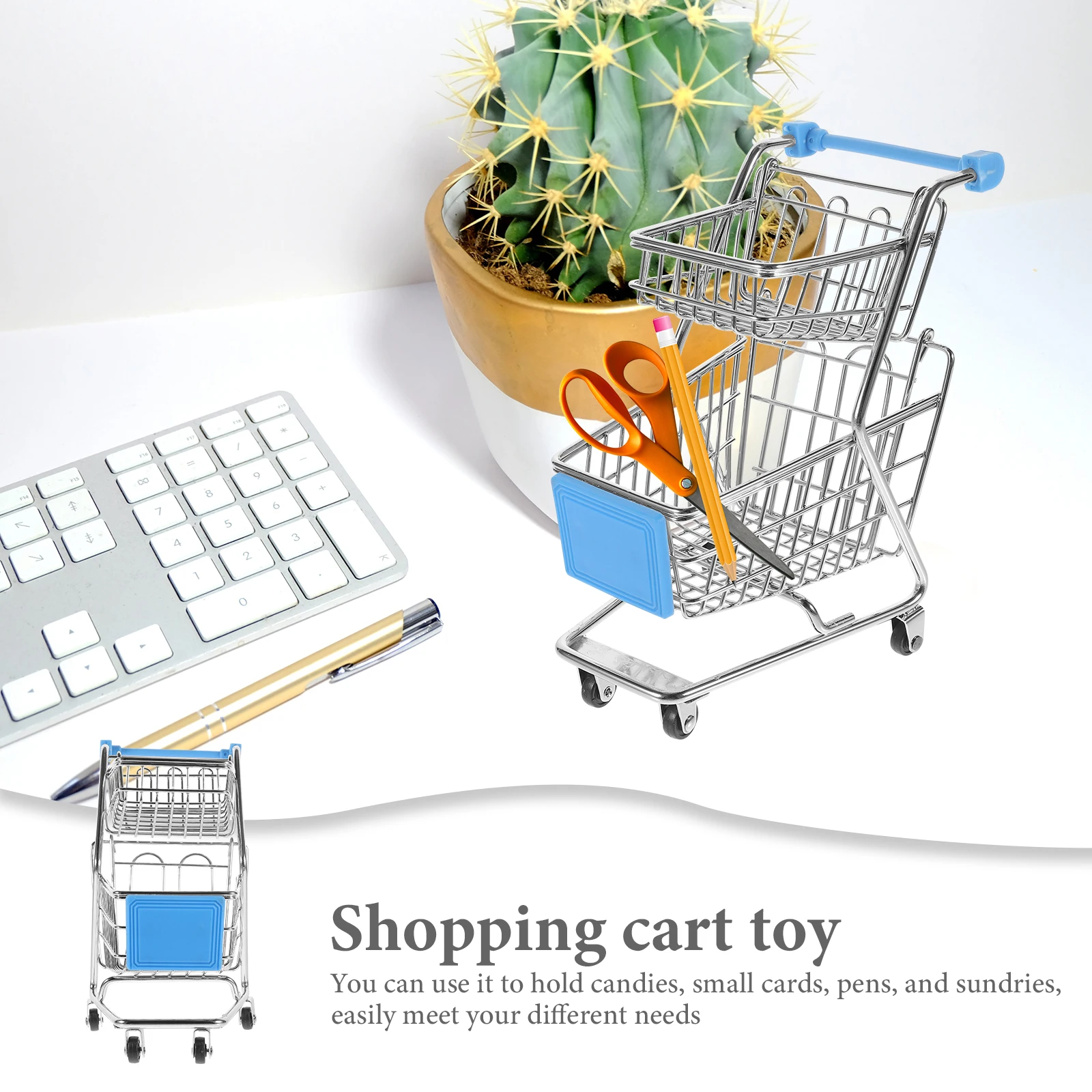 

Mini Shopping Cart Toy Small Ornaments Tiny Trolley Wrought Iron Child Miniature