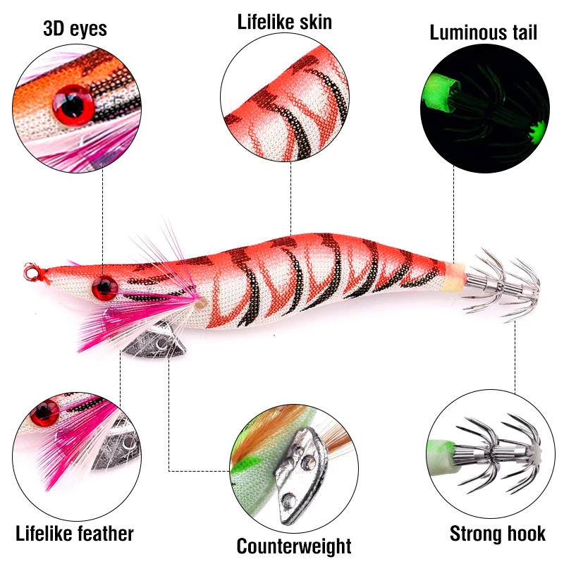 5 Stücke Angeln Locken 8 cm/10 cm/12 cm Leucht Tintenfisch Jig Angeln Holz Garnelen Köder Tintenfisch tintenfisch Jig Köder Köder Angeln Zubehör – Detail 2