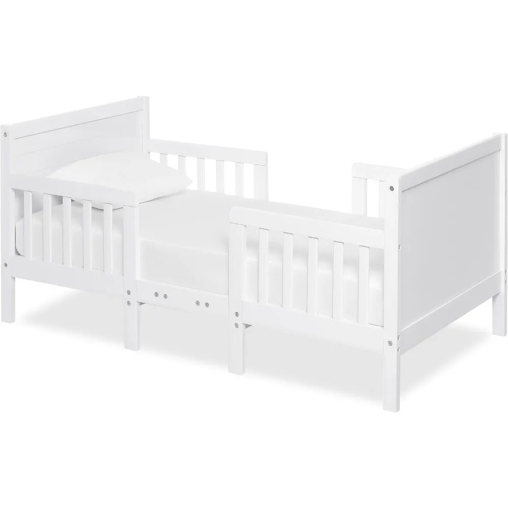 3-in-1 Convertible Toddler Bed with Safety Rails, Low-to-Floor Design, Greenguard Gold & JPMA Certified, Solid Pinewood – White