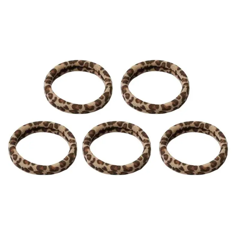 39BD 5-Count Animal Print Elastic Hair Rings Soft Stretchy Hairbands Not Pull Gentle Hold Headdress For Various Hairstyles