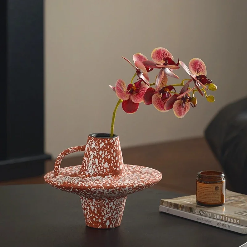 Creative Ceramic Vase Retro Handle Ceramic Jar Flower Vase Floral Arrangement Accessories Terrarium Home Decoration Accessories