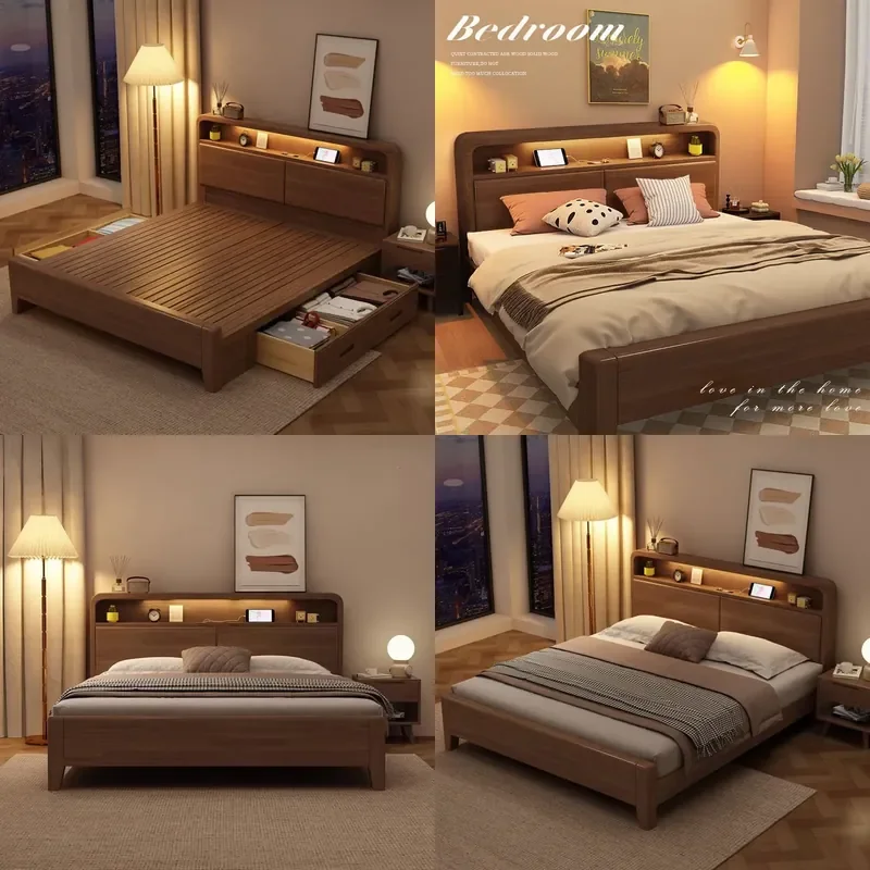 For Nordic All Solid Wood Bed Modern Simple Double 1.2m 1.5m 1.8m Master Bedroom Economical Wedding Furniture Pure Wood