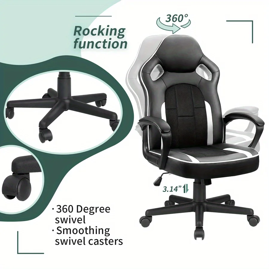 Office Gaming Chair High Back Leather Computer Chairs Ergonomic Height Adjustable Racing Game Desk