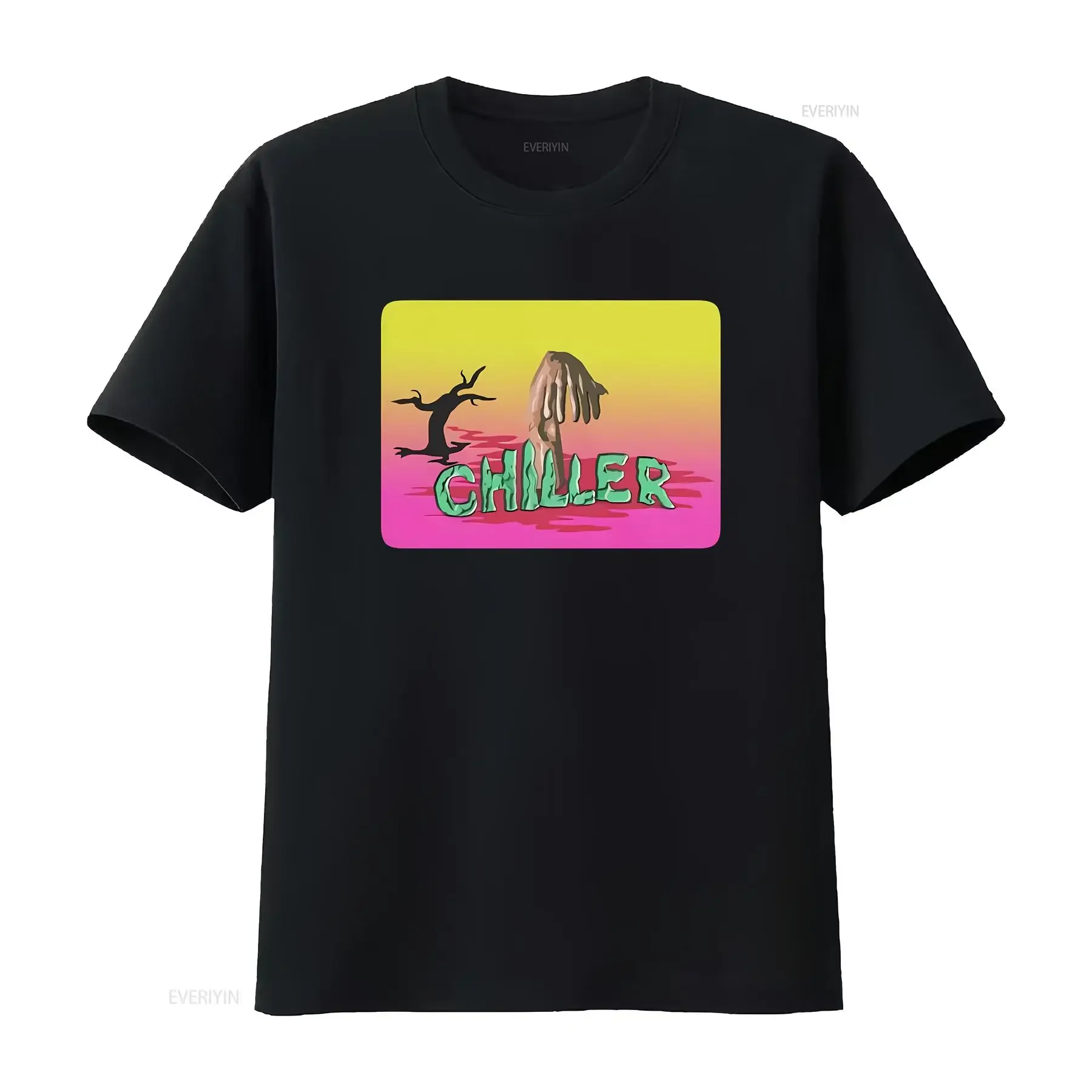 CHILLER THEATRE Men's  T SHIRT vintage Washed fashion Slightly Stretched Top For Everyday Wear streetwear Soft graphic