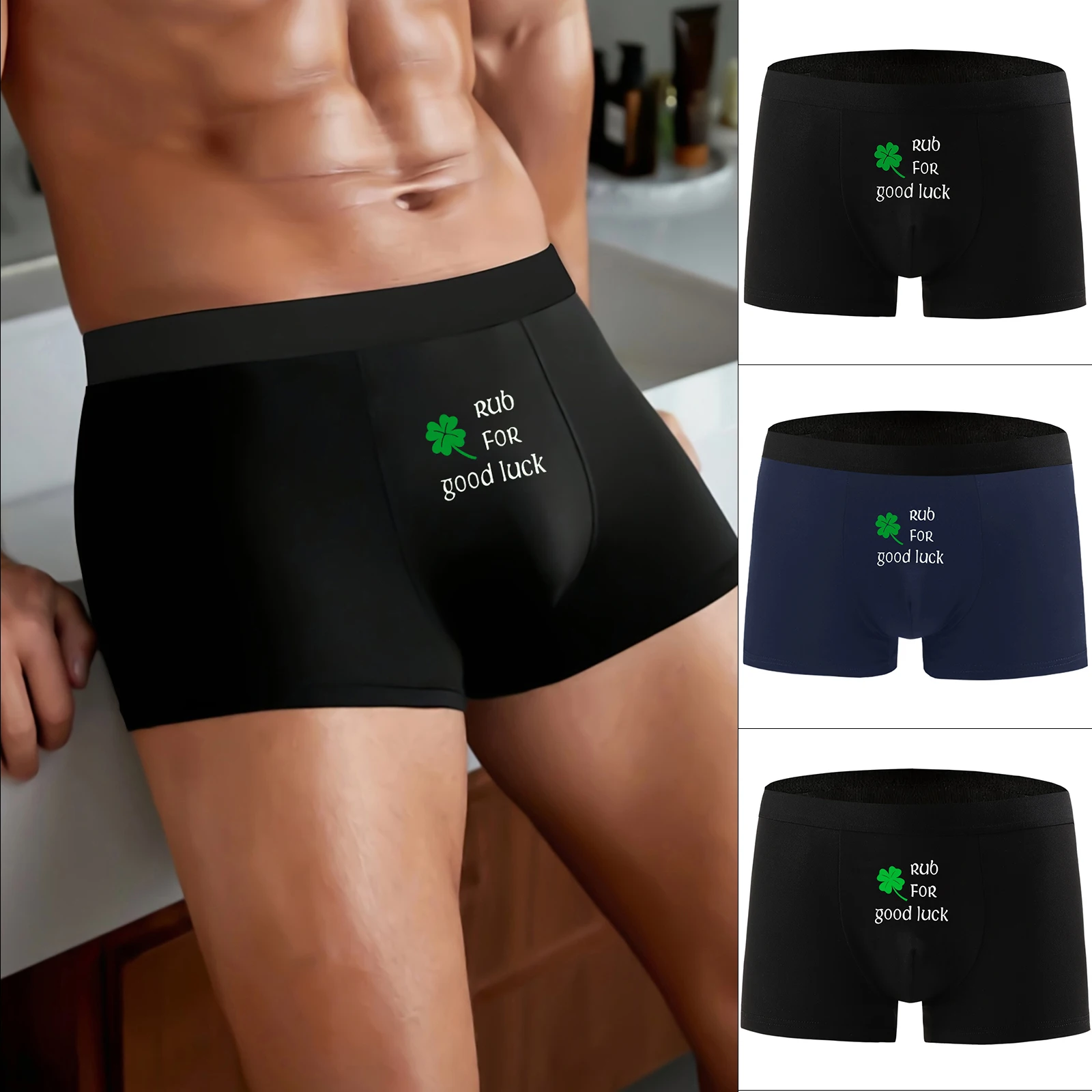 

Men's Fashion Four-leaf clover Printed Breathable Underwear Sexy Boxer Briefs Plus Size Low Waist Panties U Convex Men Knickers