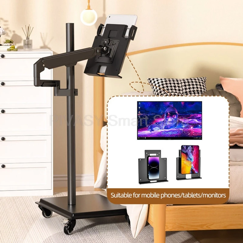 حامل تابلت قوي متعدد الزوايا لمكتب غرفة النوم مع قاعدة فولاذية سميكة وعجلات ناعمة ومشبك عريض 2 9 كجم