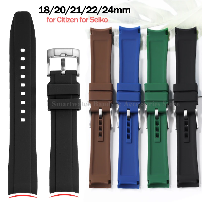 18mm 20mm 21mm 22mm 24mm Rubber Watch Band for Citizen for Seiko Curved End Universal Wrist Band Men Women Sports Watch Bracelet