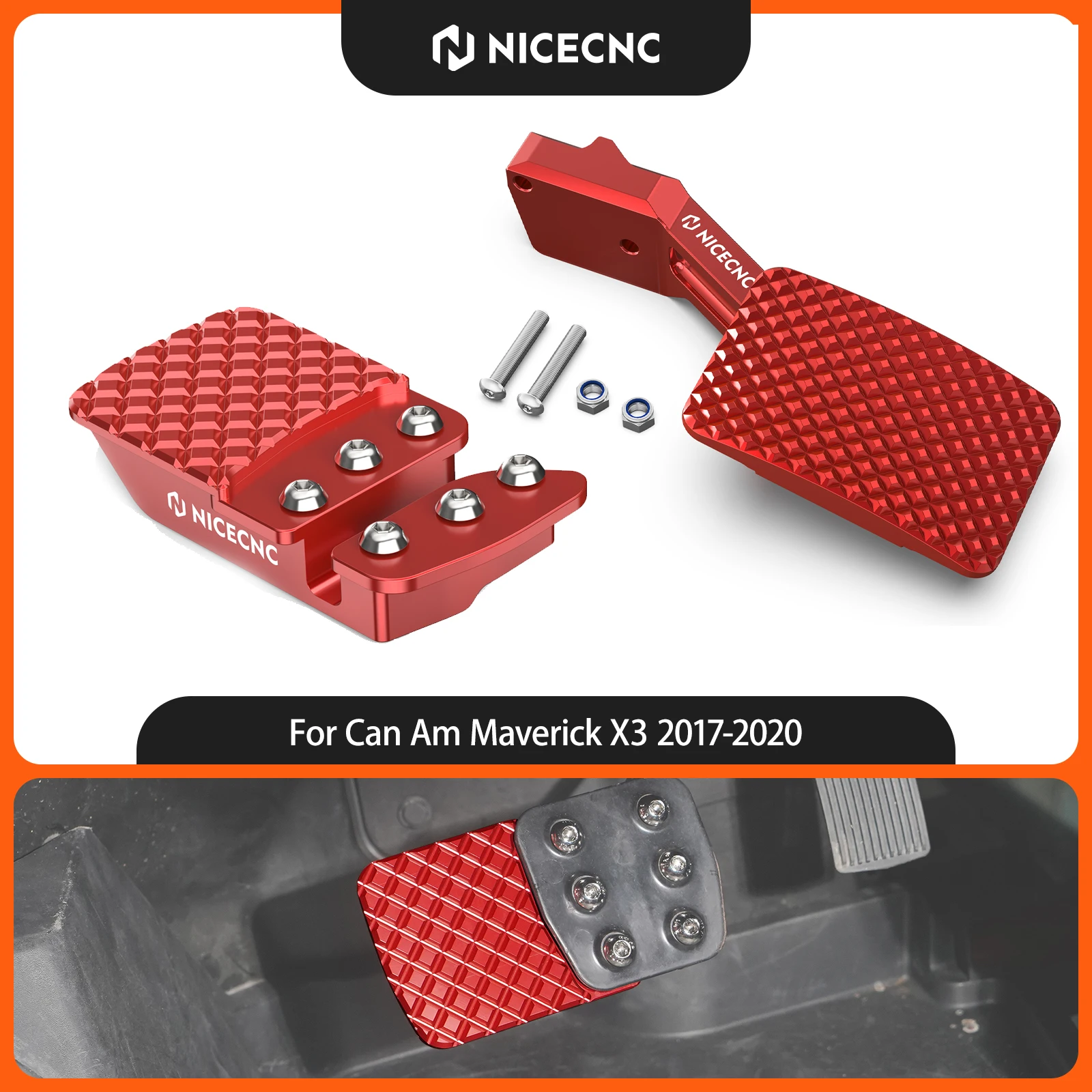 NICECNC For Can Am Maverick X3 Max R RR 4x4 Turbo DPS 2017-2023 Brake Gas Pedal Extender Kit Aluminum 705601453 UTV Accessories