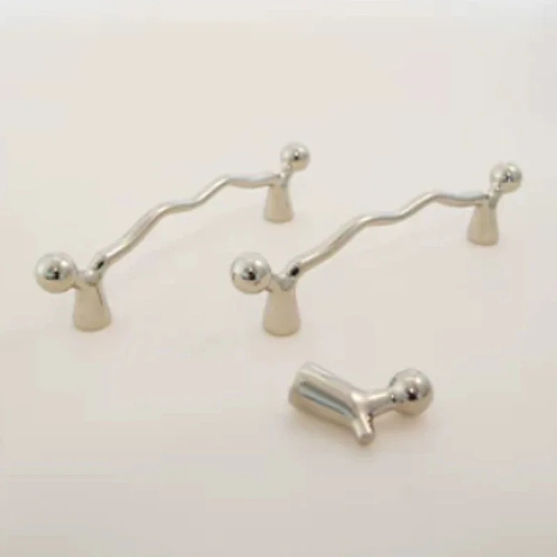 Modern Cupboard Door Knobs Titanium Silver Unique Cabinet Handles Ball Drawer Closet Knobs Minimalist Kitchen Wardrobe Pulls
