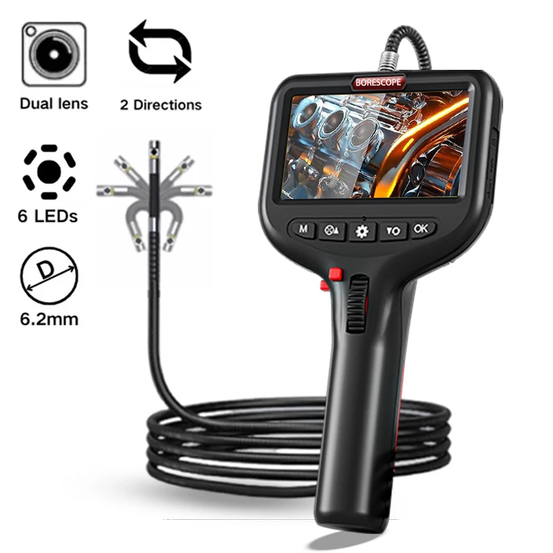 Two-ways Steering Industrial Endoscope Camera 6mm Dual Lens 4.3 inch Inspection Borescope For Endoscopy Car