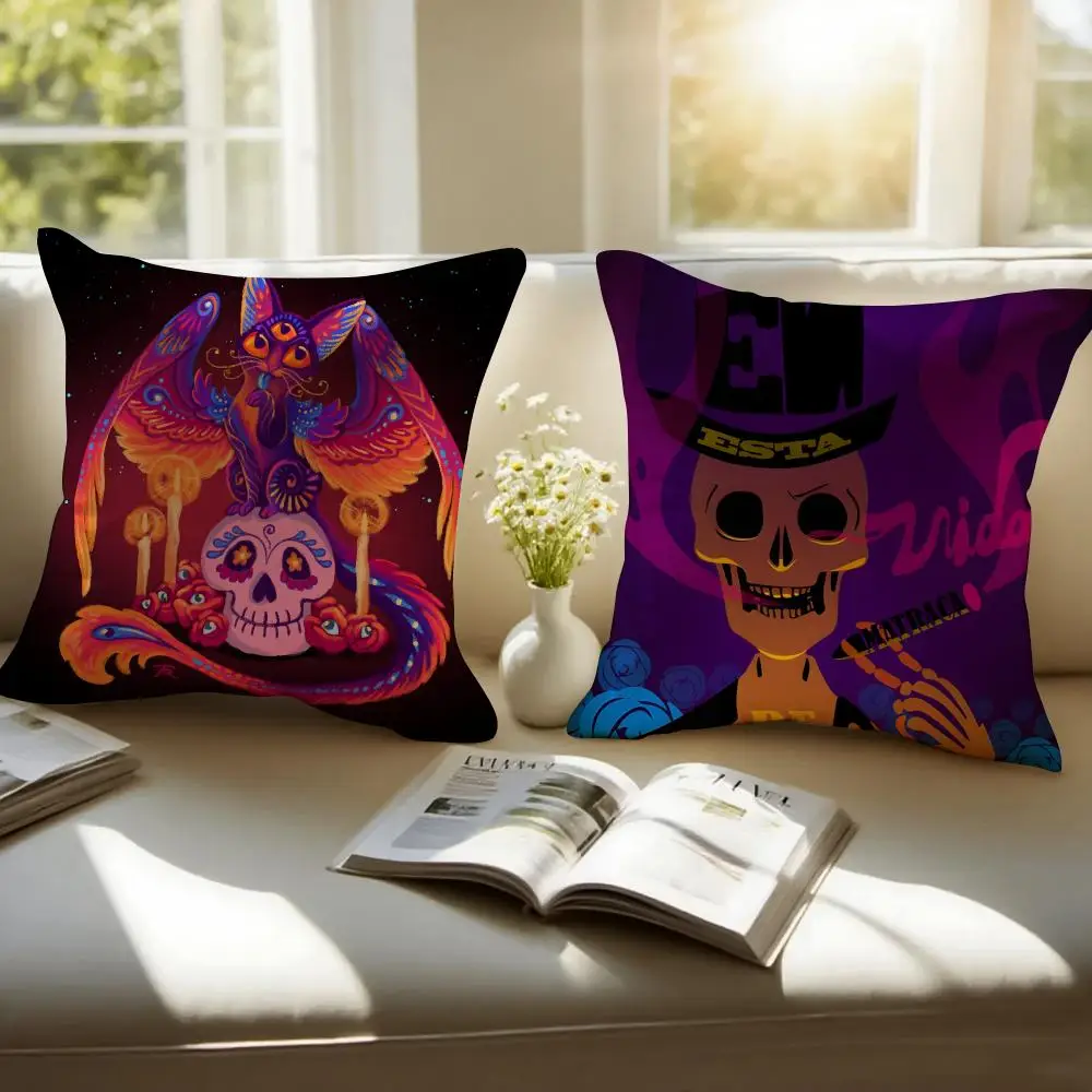 Festival Dia De Muertos Cushion Cover Plush Fabric Soft Double Sided Print Home Sofa High Quality Cushion
