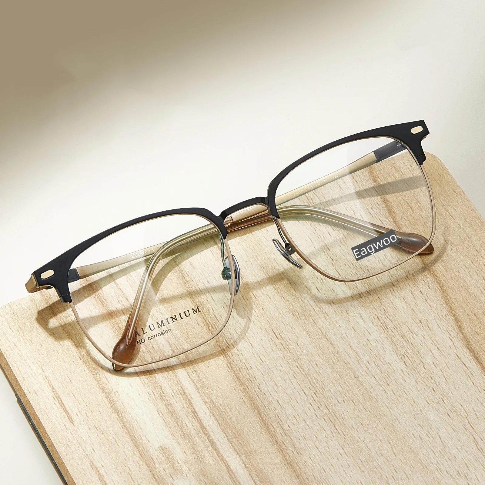 Aluminum Titanium Eyeglasses Full Rim Eyebrow Designed Optical Frame Prescription Spectacle Business Use Wide Face 150mm Wide