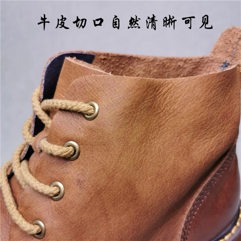 High quality cowhide nostalgic retro brown outdoor men\'s boots leather bare boots combat boots motorcycle boots