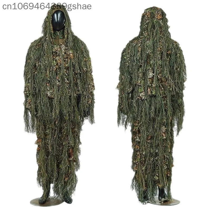 3D Maple Leaf Blended Wool Silk Gilly Sui for Outdoor Hunting Maple Leaf Patchwork Silk Set Military Enthusiast Training Uniform