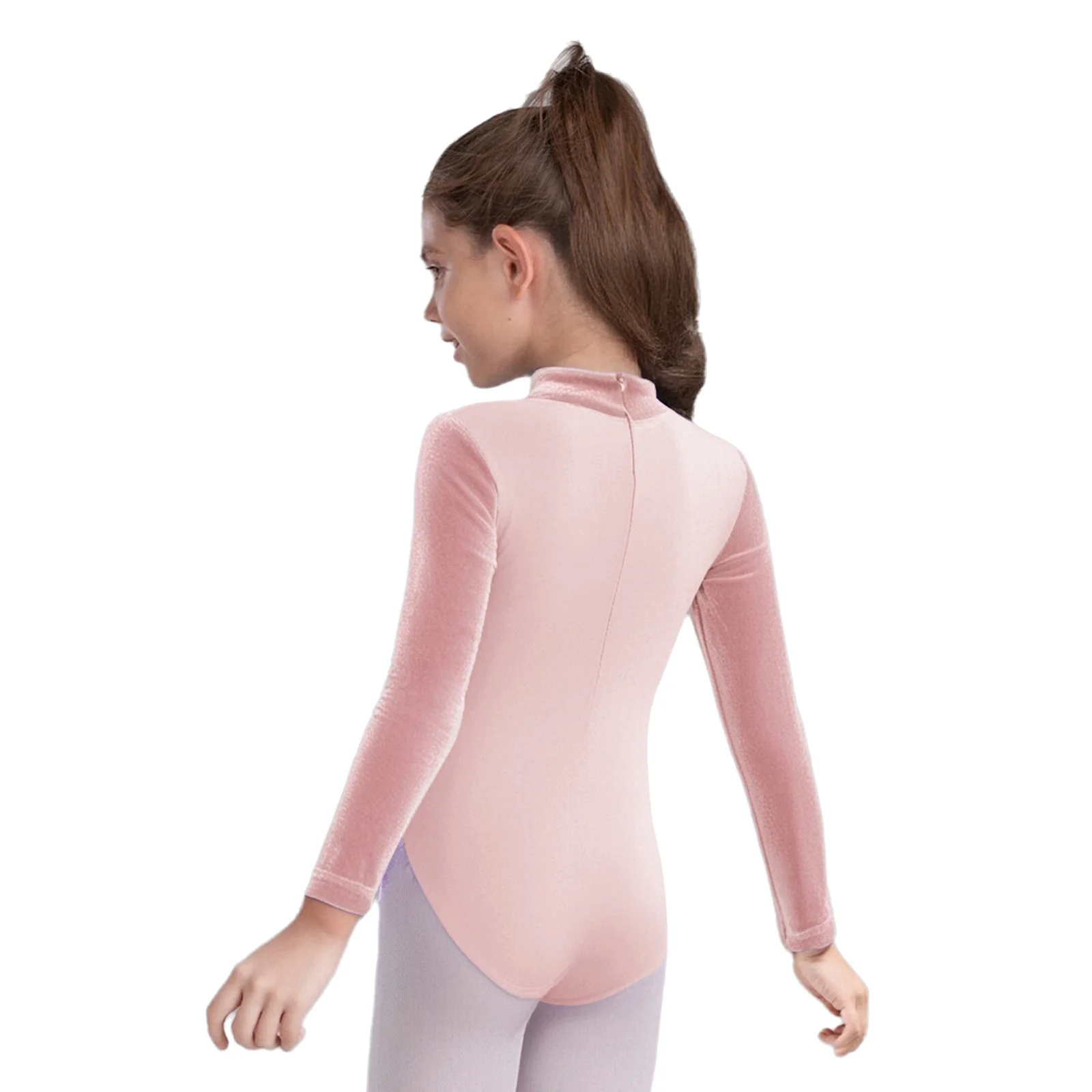 أطفال بنات رداء رقص الباليه وهمية الرقبة طويلة الأكمام سستة المخملية شبكة المرقعة القطن ارتداءها الباليه الرقص العملي زي #2