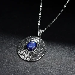 Classic Oval Kyanite Pendants Necklaces Silver Plated Necklaces for Women Men Birthday Gift New Style Jewelry