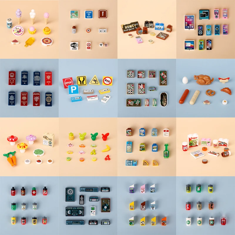 MOC Printed Parts Figures Accessories Building Block Movie Poster Seasoning Bottle Food Sign Decorative Props Mini Bricks Toys