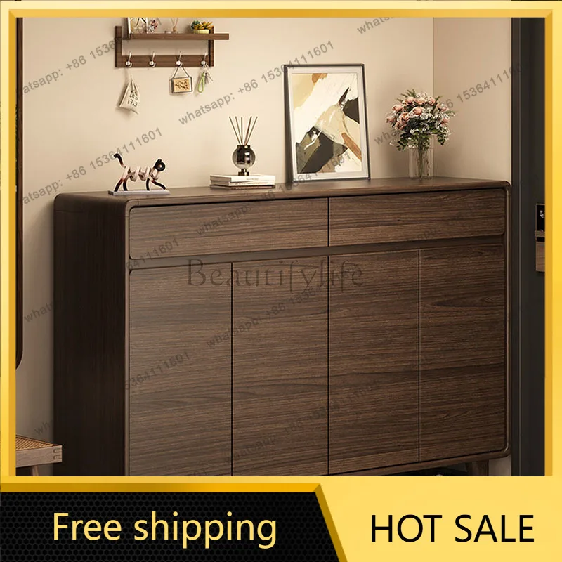 Living Room Wooden Shoe Cabinet Storage Space Saving Organizer Slippers Shoe Shelf Hallway