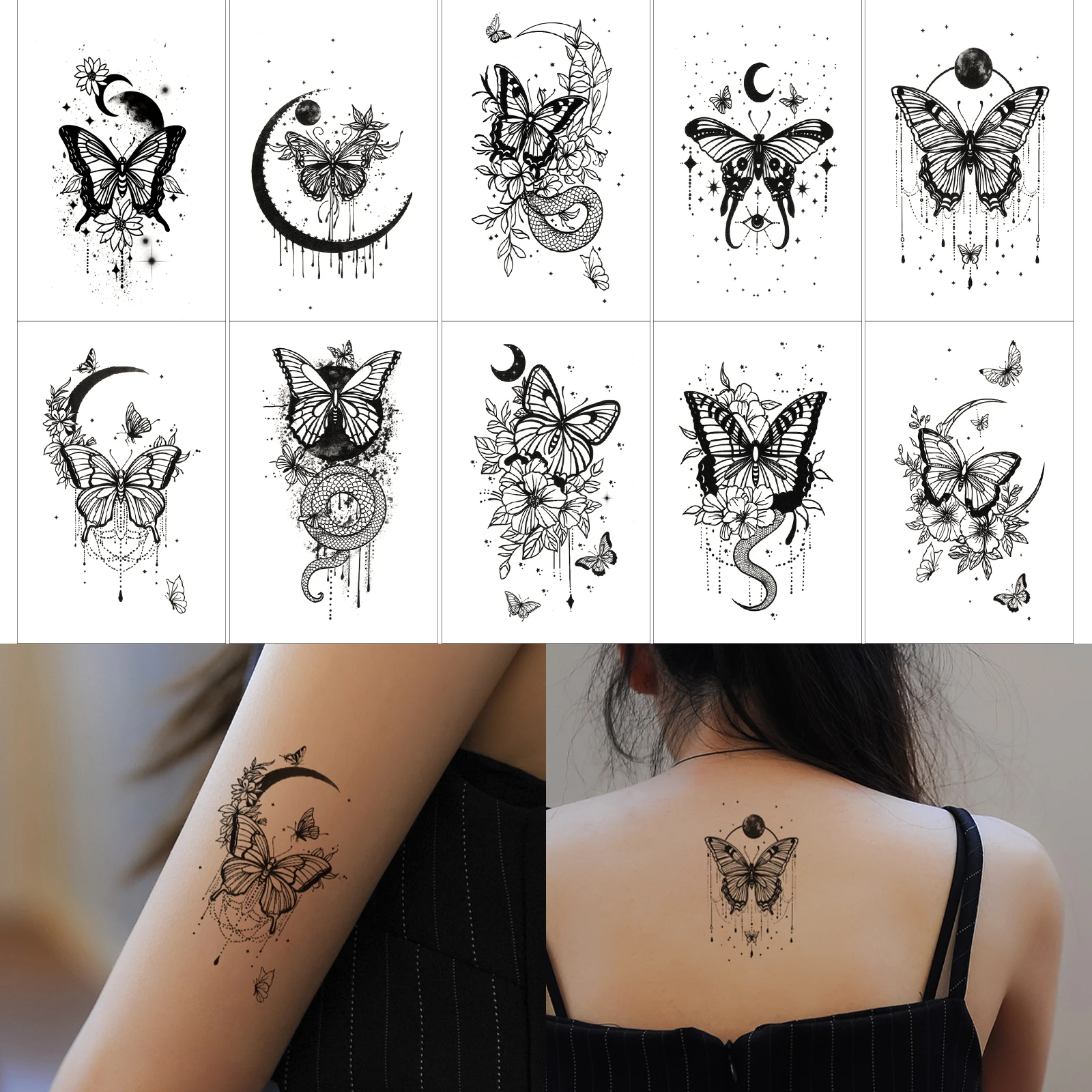 

10pcs Realistic Butterfly Tattoo Stickers for Women Arm Body Decor Waterproof Flower Temporary Tattoos Disposable Fake Tattoo