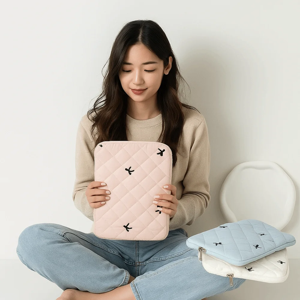 

Cute Embroidery Laptop Storage Bag INS Korean Style Tablet Sleeve Case Bowknot 13 Inch Laptop Sleeve Women