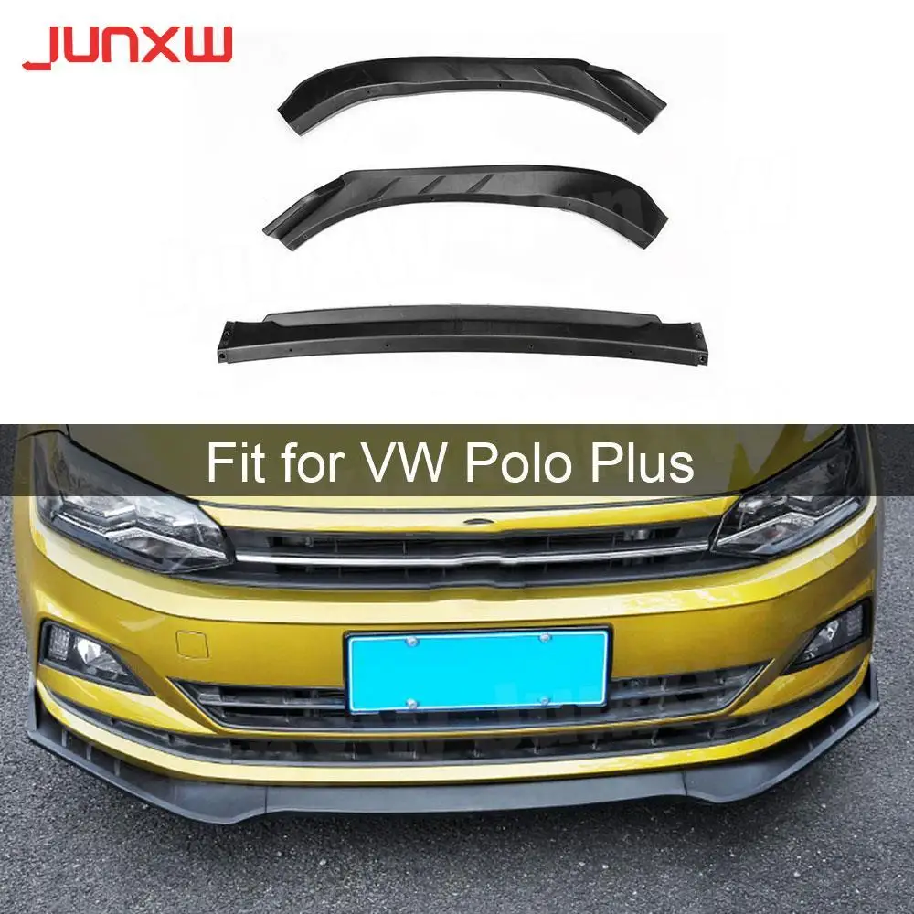 ABS Black Front Bumper Lip Spoiler For Volkswagen VW Polo Plus 2019 Head Chin Shovel Protector 3PCS/Set 4PCS/Set Car Styling