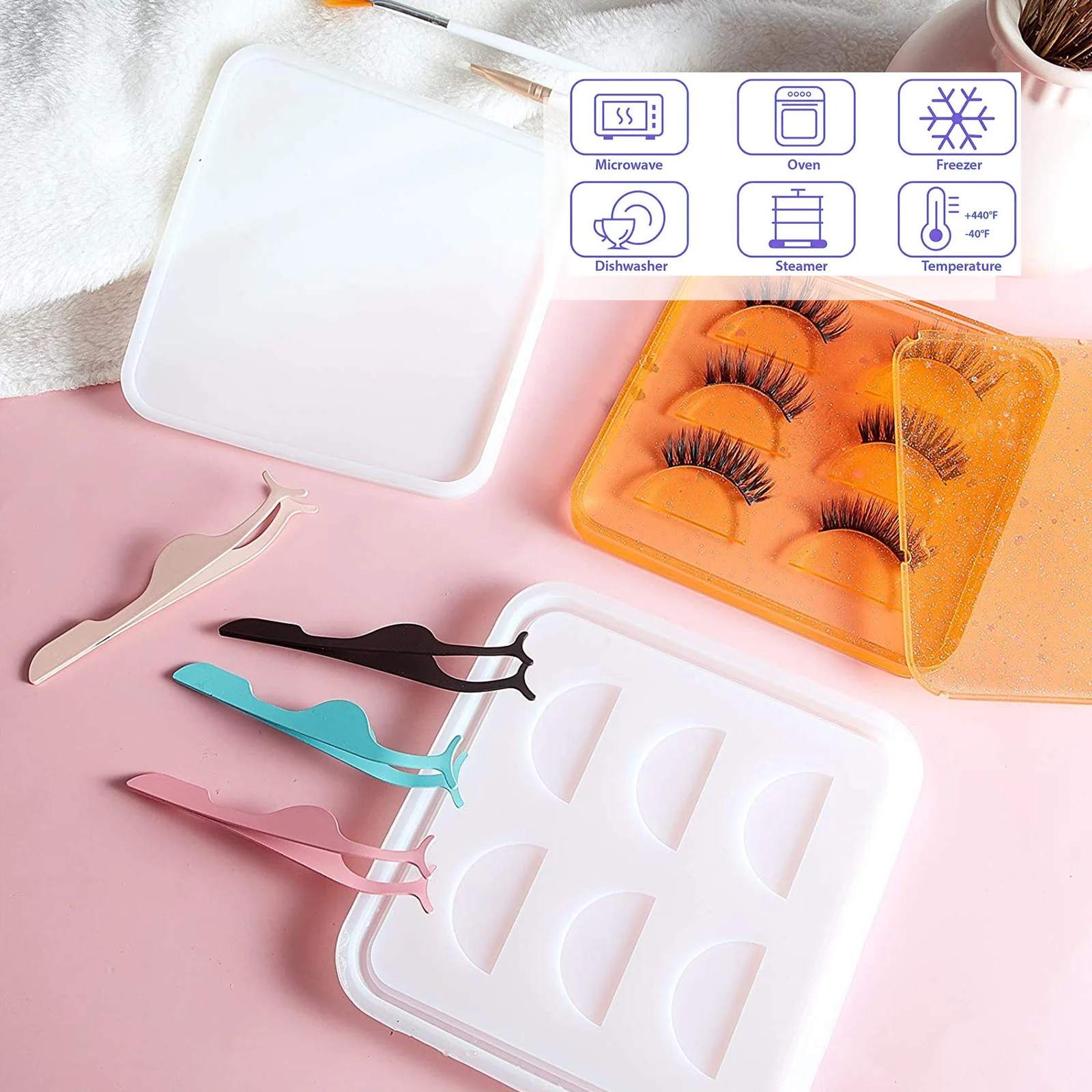 قالب حاوية رموش من السيليكون، صندوق تخزين متين من الإيبوكسي DIY للحرف اليدوية، أداة قالب صينية عرض الرموش