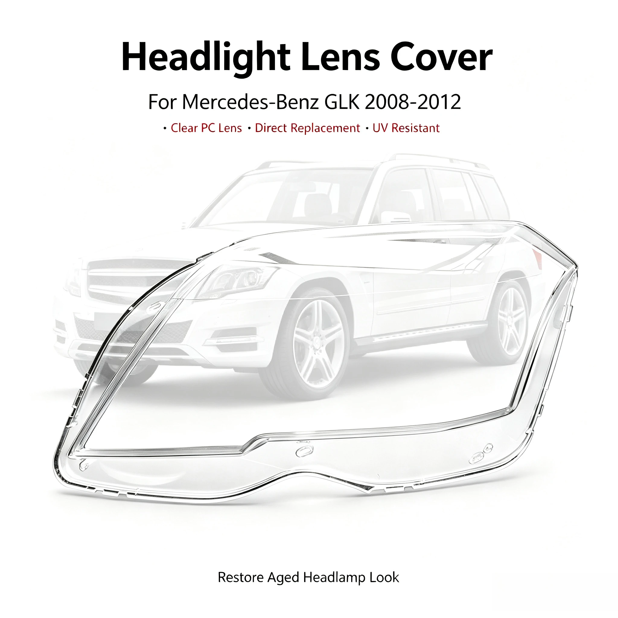 Moggic Long Lasting Anti-Yellow Headlight Housing Cover For Mercedes GLK 2008‑2012 Single Left Right Headlamp Repair