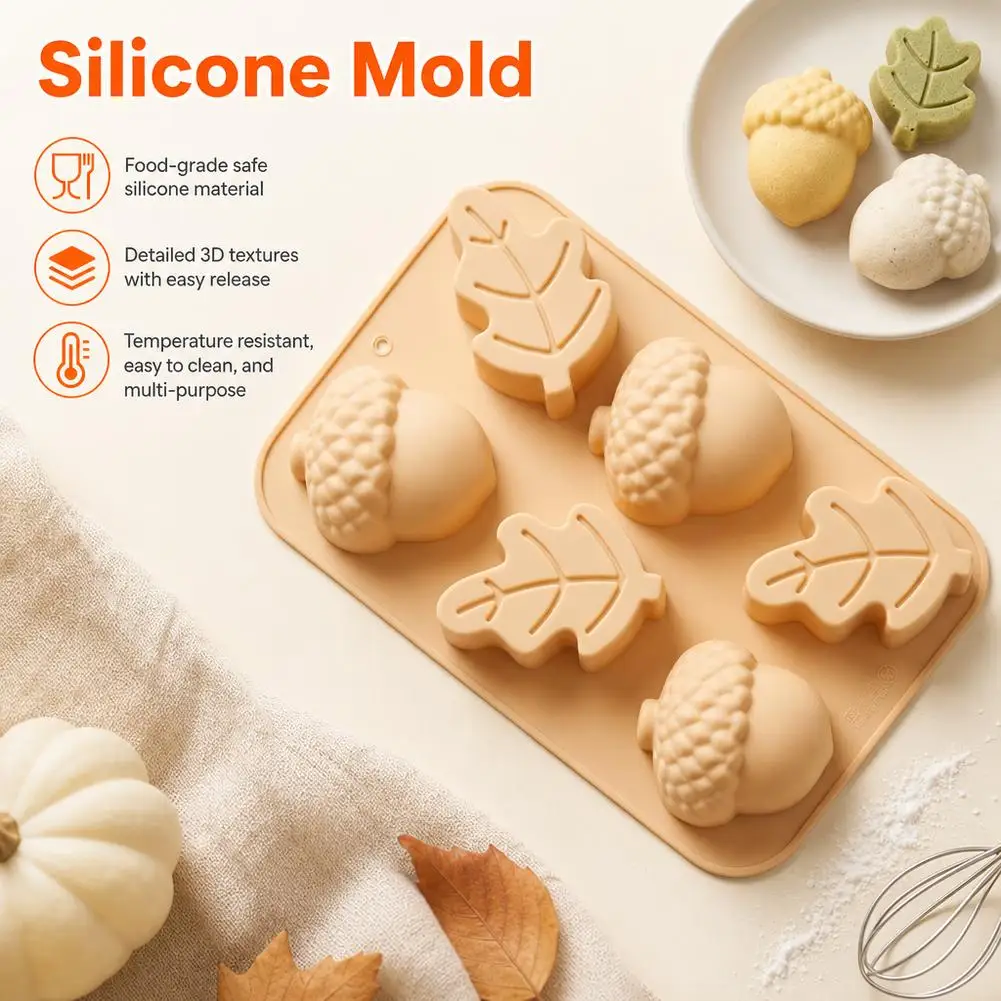 Silicone Gummy Cake Mold for Chocolate,Maple Leafs Acorns Pumpkin Autumn Mold Thanksgiving Mould for Harvest Theme Jelly Making