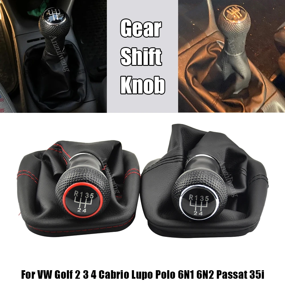 

For Volkswagen VW Golf 2 3 4 Cabrio Polo 6N1 6N2 Passat 35i Car 5 Speed Gear Shift Knob Lever Gaiter Boot Leather Cover