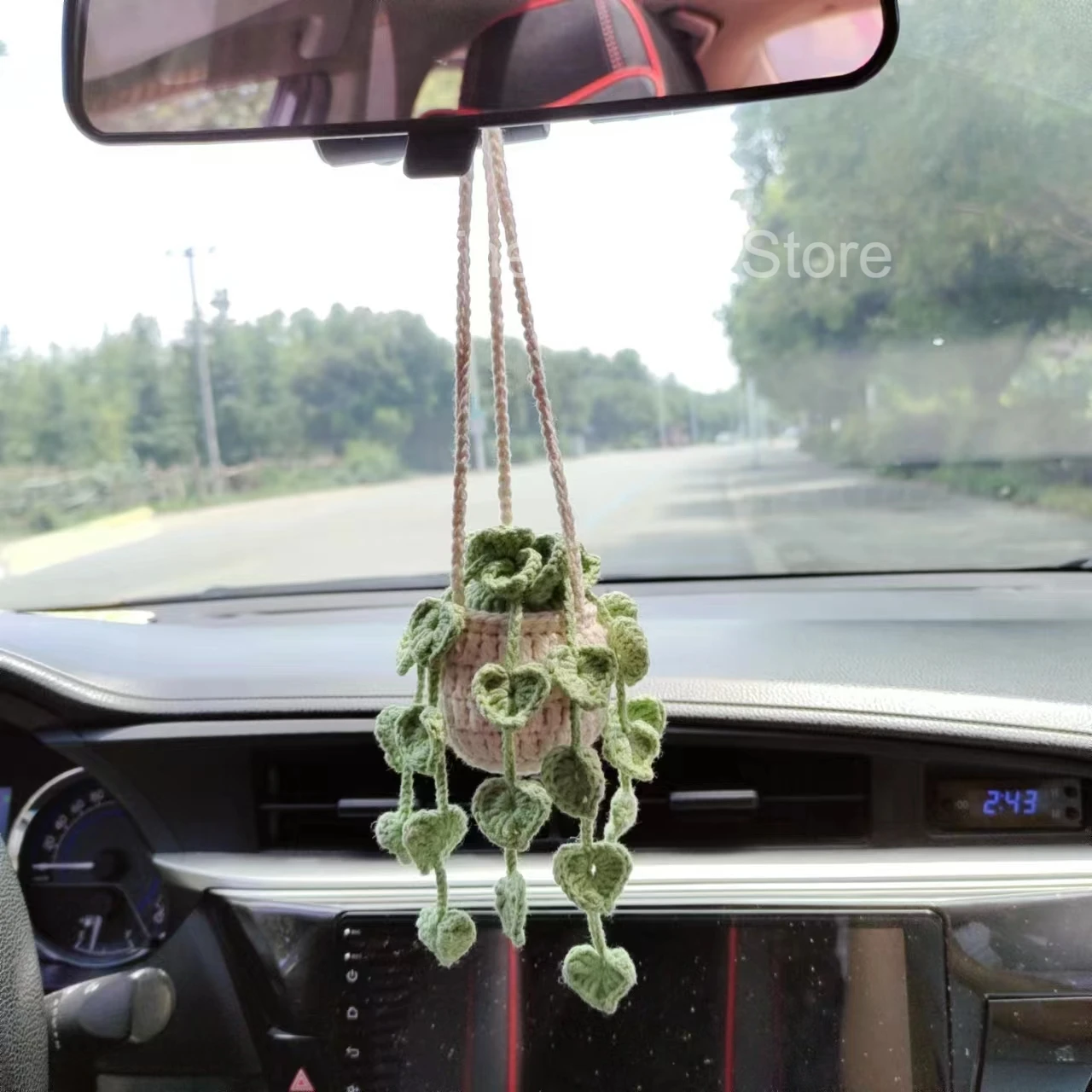 Personalized Car Plant Hanging Handmade Crochet Monstera Plant Car Mirror Hanging Auto Interior Decor Accessories For Girl