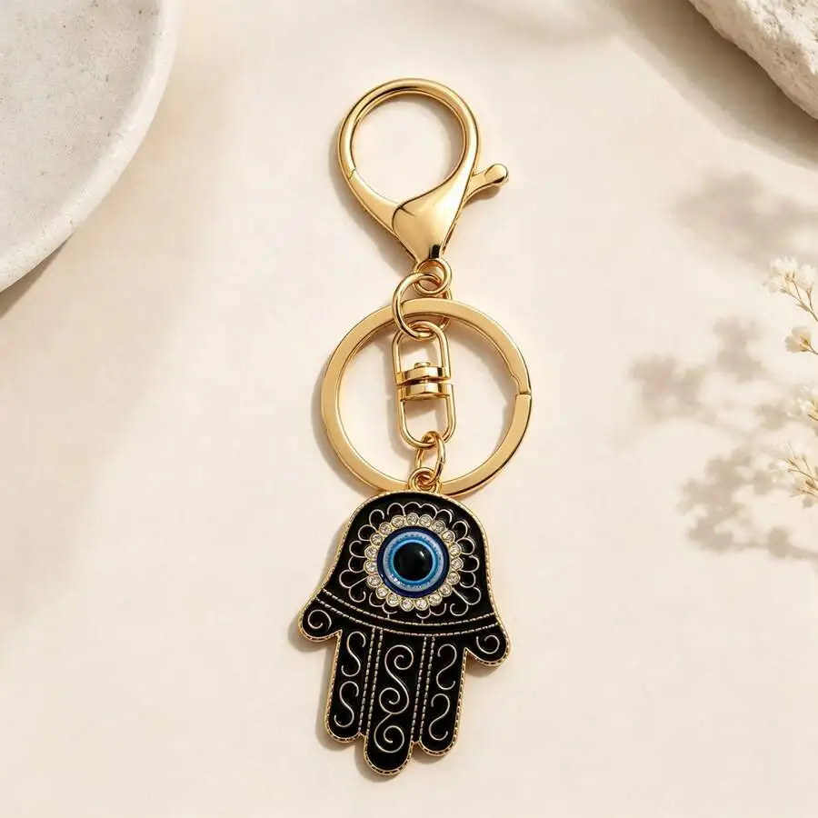 1pc Unisex Turkish Evil Eye Pendant Keychain With Rhinestones, Fashionable & Unique Charm Car Accessories Bag Charm Backpack