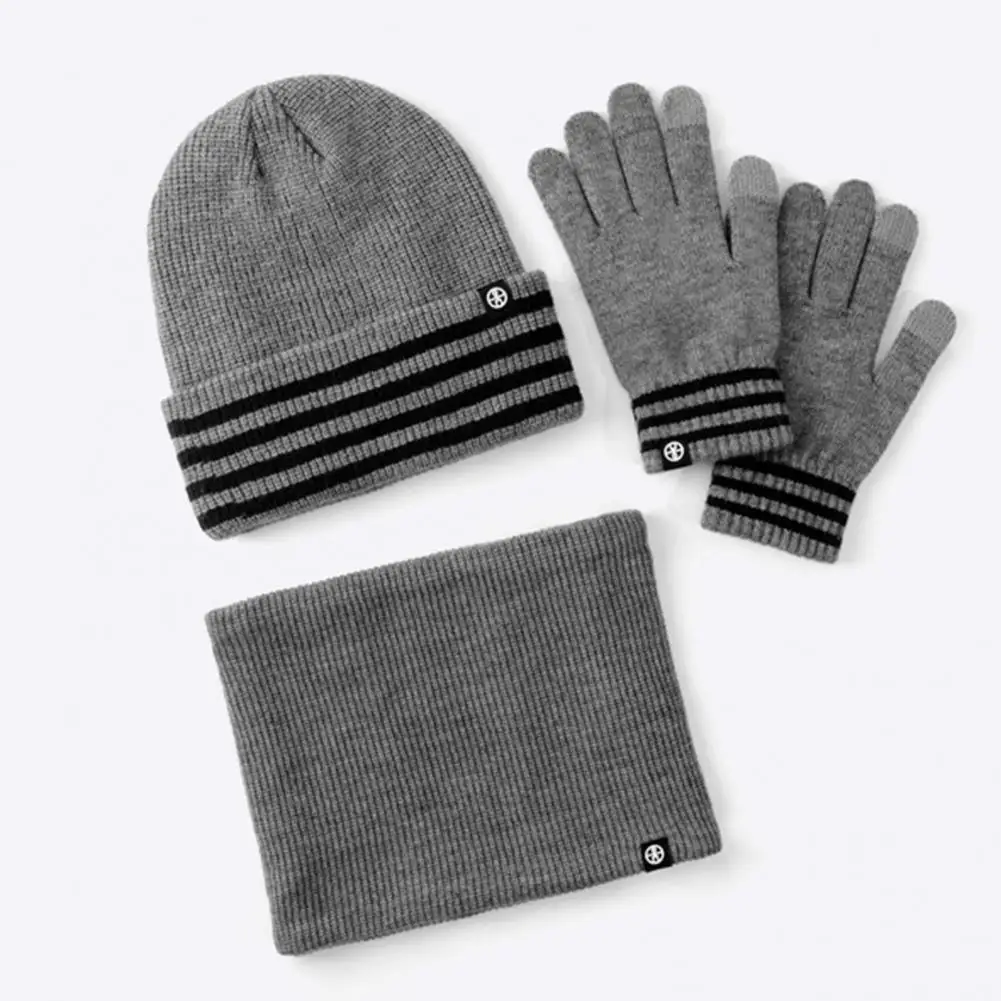 مجموعة قفازات اللمس قبعة الشتاء وشاح قفازات مجموعة مع بطانة مخملية مخطط طباعة قفازات لمس يندبروف للطقس #4