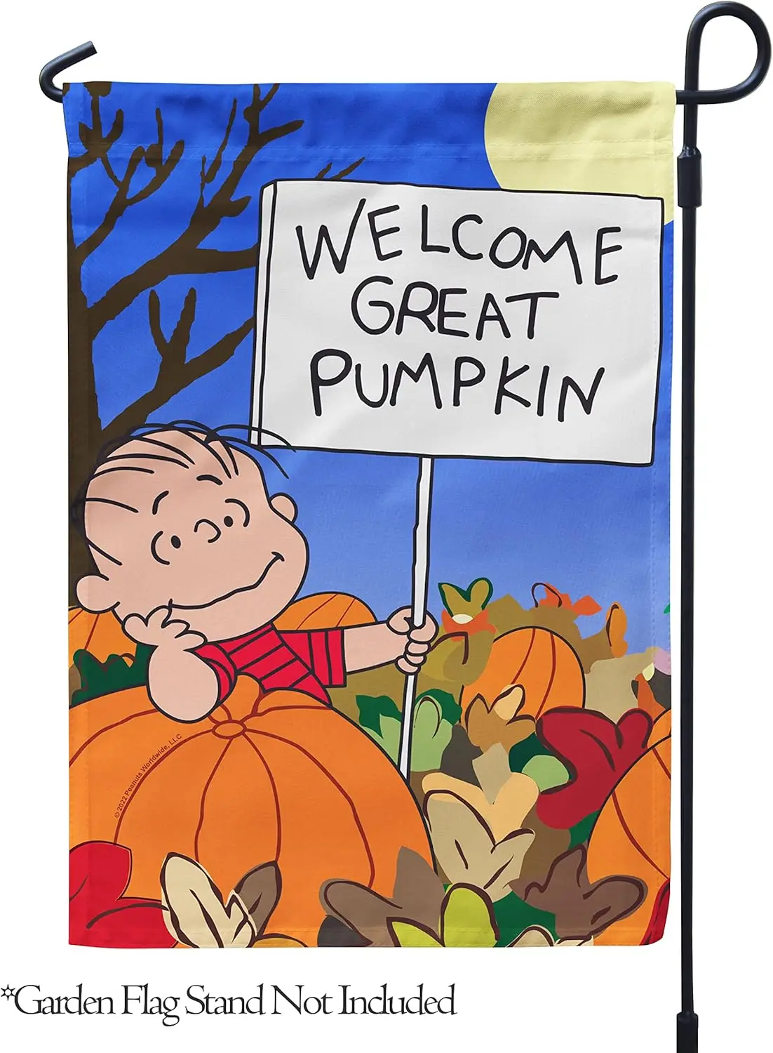 Flagology.com, PEANUTS®, PEANUTS® Welcome Great Pumpkin Linus – Garden Flag ;, Outdoor Flag, Exclusive Premium Fabric, Officiall