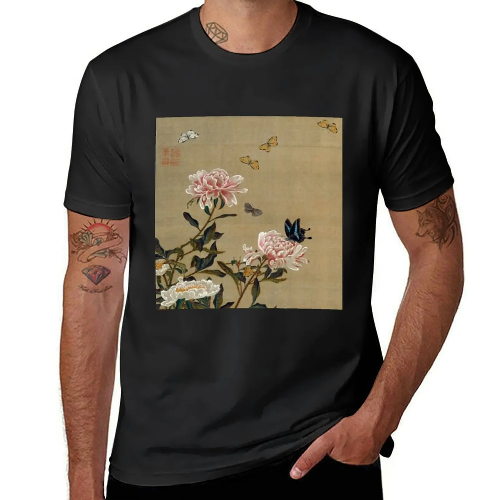 Favourite Artists - Peonies & Butterflies - Jakuchu? Ito T-Shirt plus sizes hippie clothes funny t shirts for men