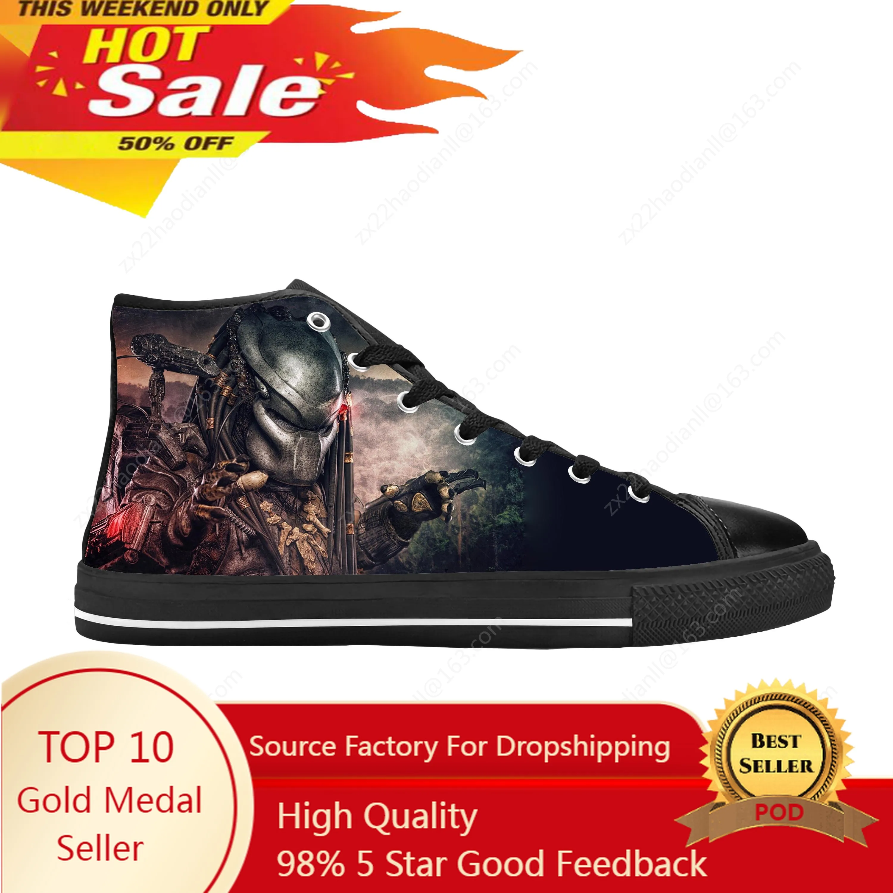 The Predator Alien Movie Horror Scary Predators Casual Cloth Shoes High Top Comfortable Breathable 3D Print Men Women Sneakers