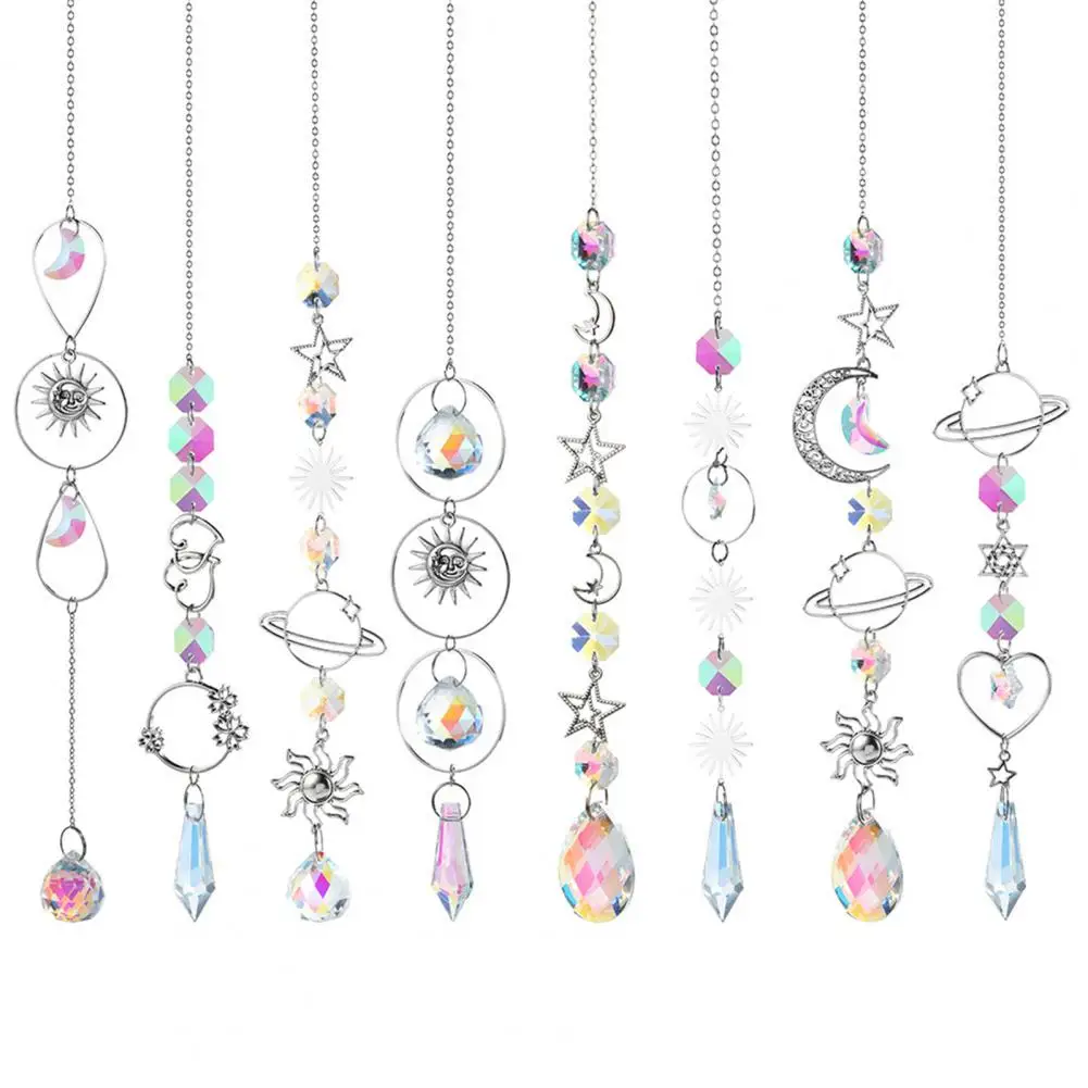 Patio Hanging Decoration Metal Wind Chime Silver Wind Chime Suncatcher Star Moon Sun Hanging Ornament Light Catcher for Window