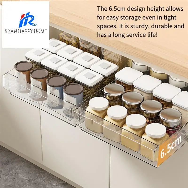 

Retractable Drawer Transparent Sliding Rail Rack Kitchen Storage Box Movable Drawer Storage Basket Storage Box