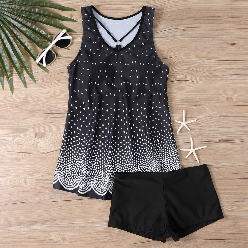 스포티 래쉬가드 탱키니 투피스 통기성 및 빠른 건조 여성용 운동 수영복 여름 블루 반바지 슈트 휴가용 탱키니