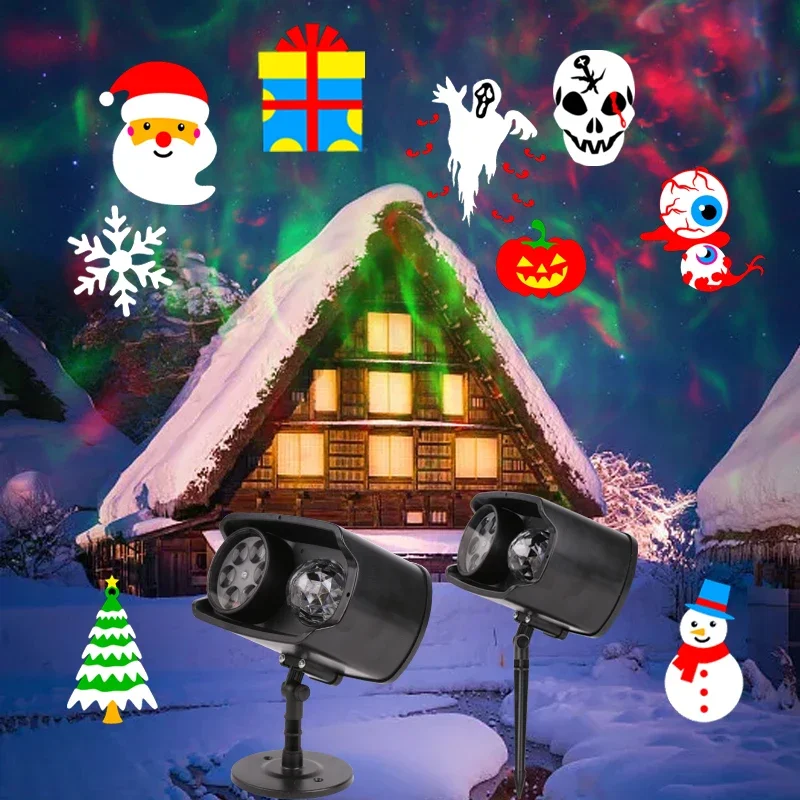 Halloween Christmas Projector LED Lights - 2-in-1 Stage Light for Xmas Party, New Year Festival Spotlight